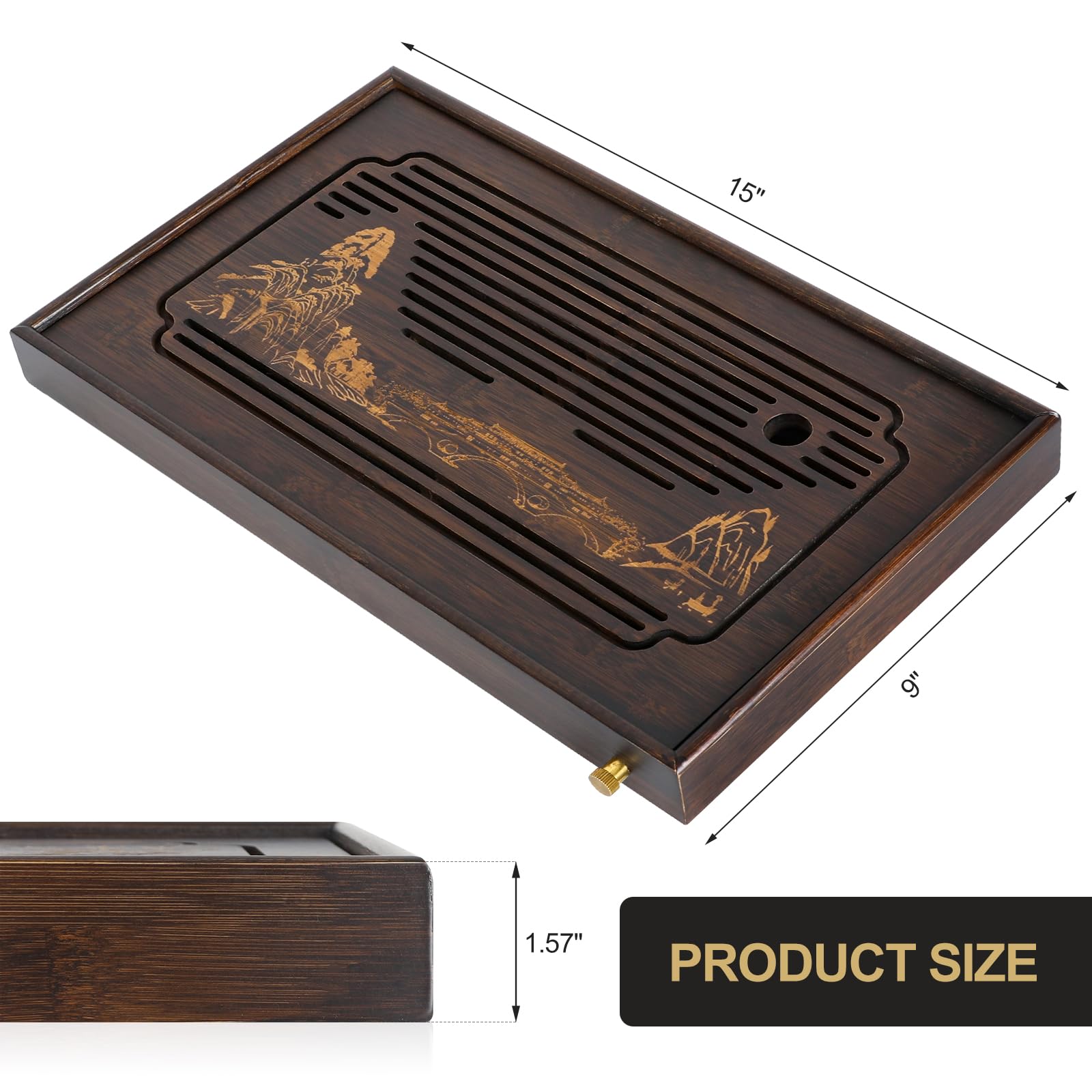 Bamboo Tea Tray with Drainage & Water Pump - Gongfu Tea Serving Board