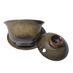 Color-Glazed Porcelain Gaiwan - 5.6oz Traditional Tea Bowl with Lid & Saucer