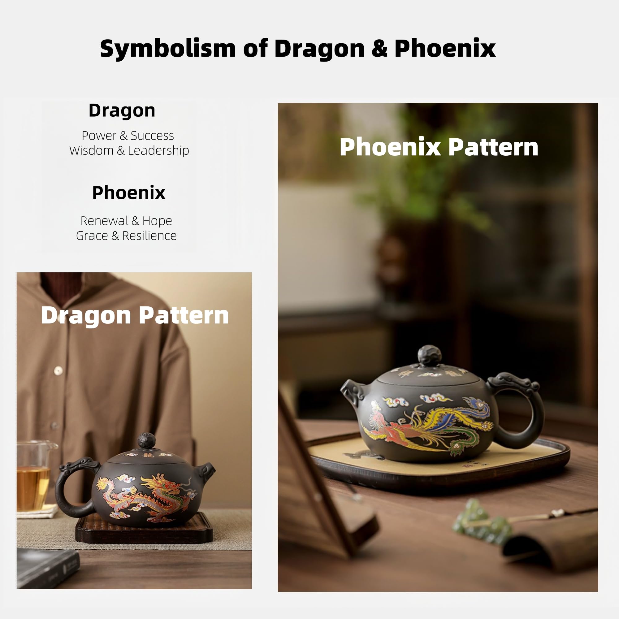 Dragon & Phoenix Purple Clay Set - Color-Changing Teapot with 2 Cups