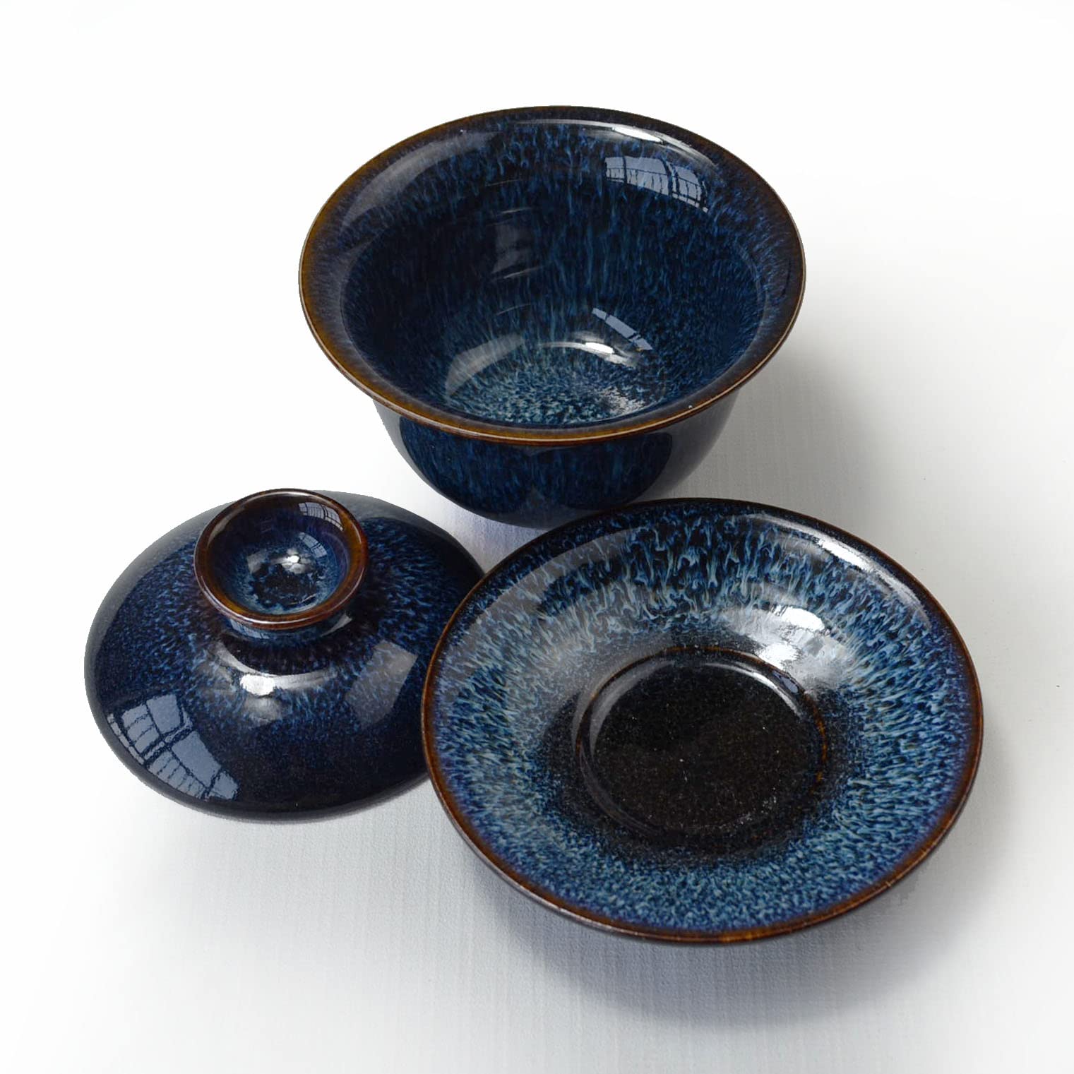 Color-Glazed Porcelain Gaiwan - 5.6oz Traditional Tea Bowl with Lid & Saucer