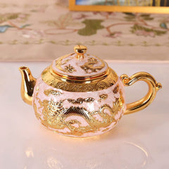 Mini Zinc Alloy Tea Set - Oriental Craft Teapot with 4 Cups & Tray