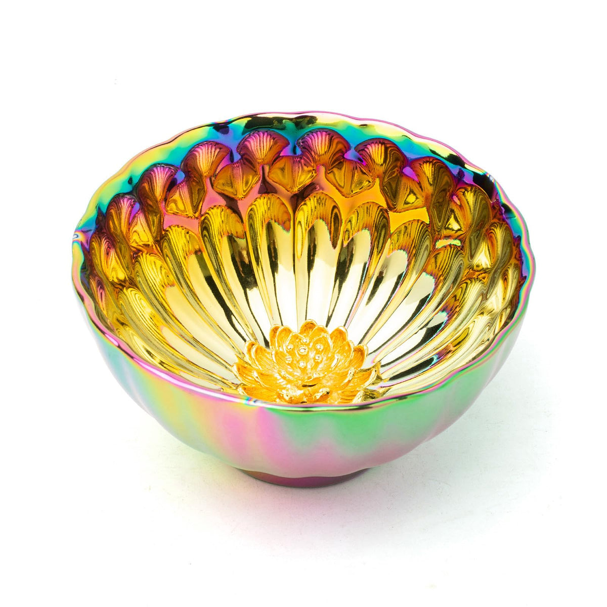 Golden Lotus Jianzhan Tea Cup - 5oz Silver Inlaid Ceramic Cha Wan