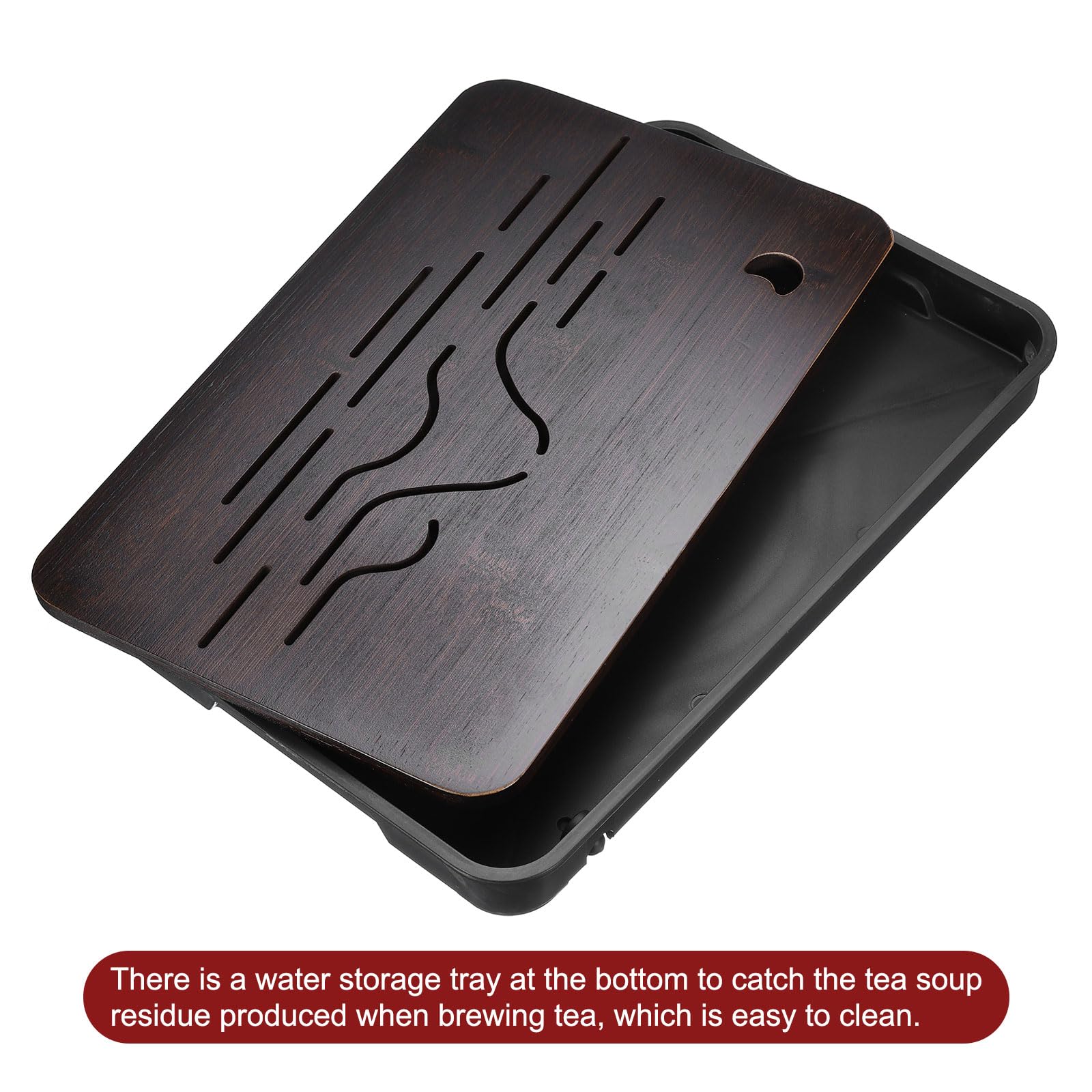 Mountain Pattern Bamboo Tea Tray - 14.4" Storage Base for Gongfu Tea