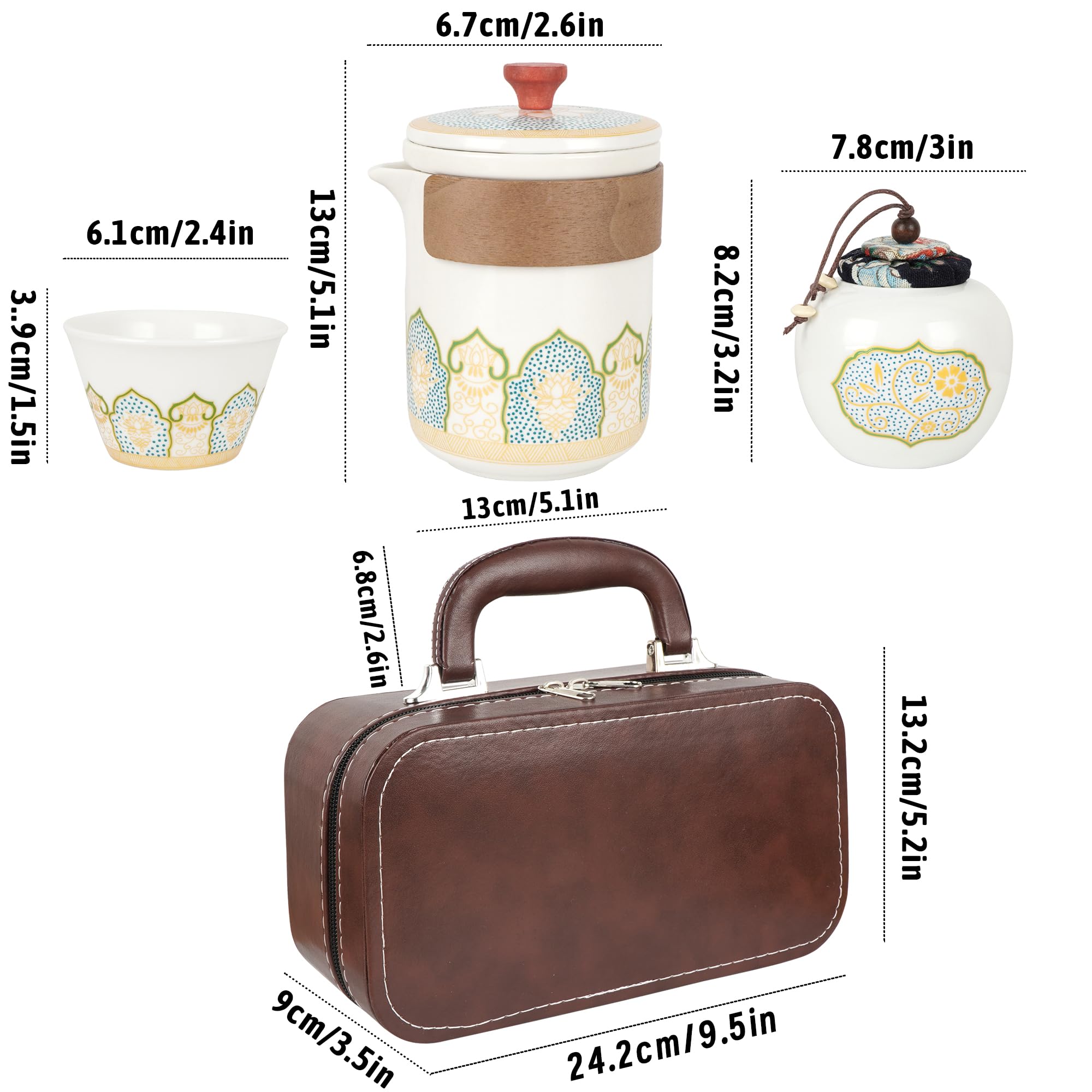 Lotus Travel Tea Set - 5-Piece Ceramic Kit in Leather Case