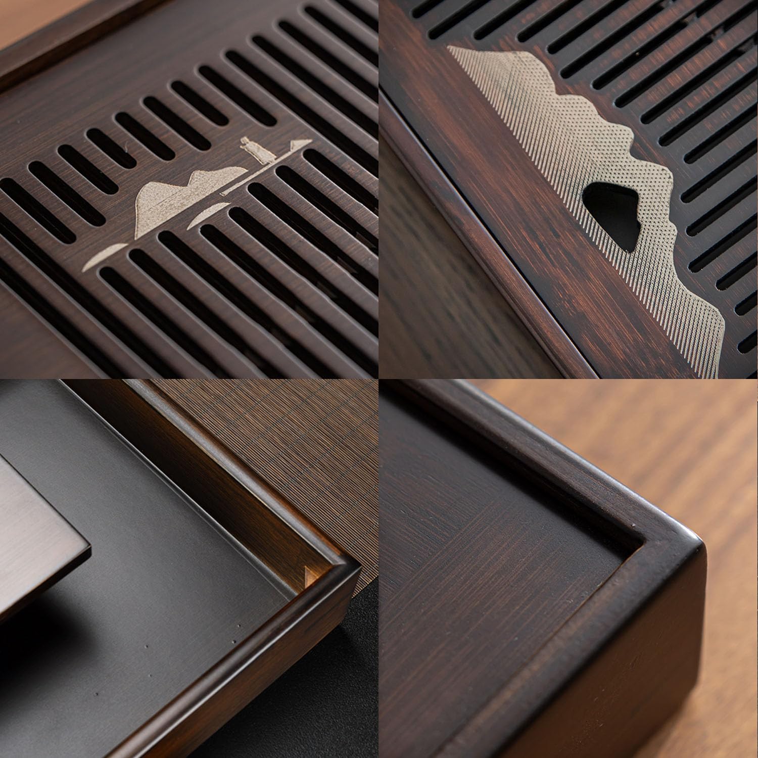 11.8 Inch Bamboo Tea Tray with Drainage & Storage - Dual-Layer Gongfu Tea Table