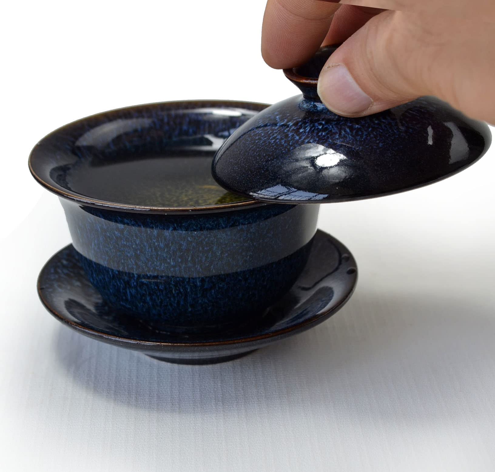 Color-Glazed Porcelain Gaiwan - 5.6oz Traditional Tea Bowl with Lid & Saucer