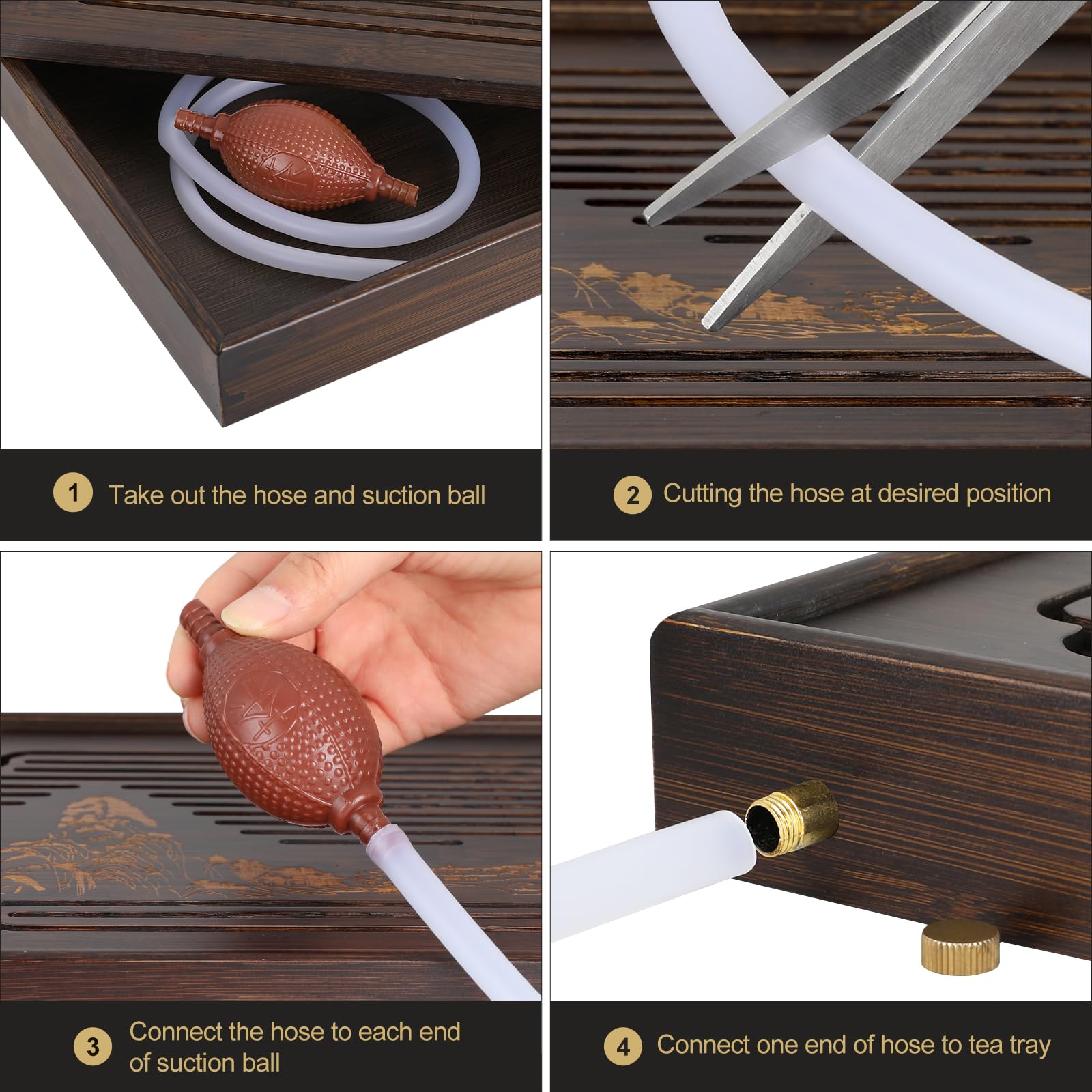 Bamboo Tea Tray with Drainage & Water Pump - Gongfu Tea Serving Board