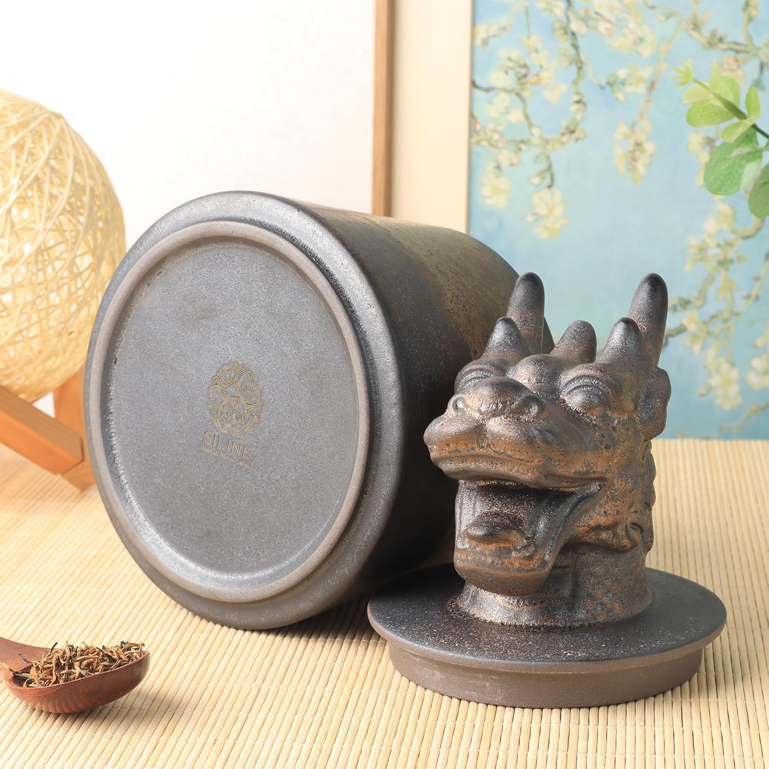 Golden Dragon Ceramic Tea Canister - 1000ml Handcrafted Zodiac Storage Jar