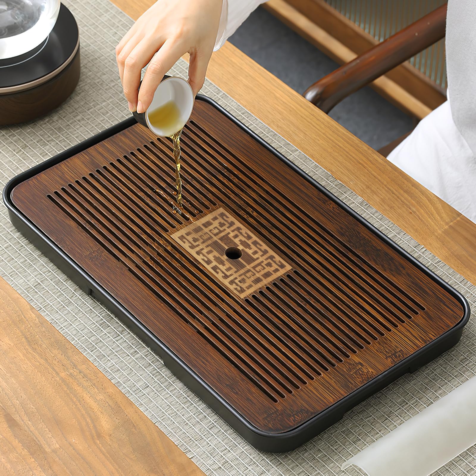 Bamboo Tea Tray with Drainage & Water Pump - Gongfu Tea Serving Board