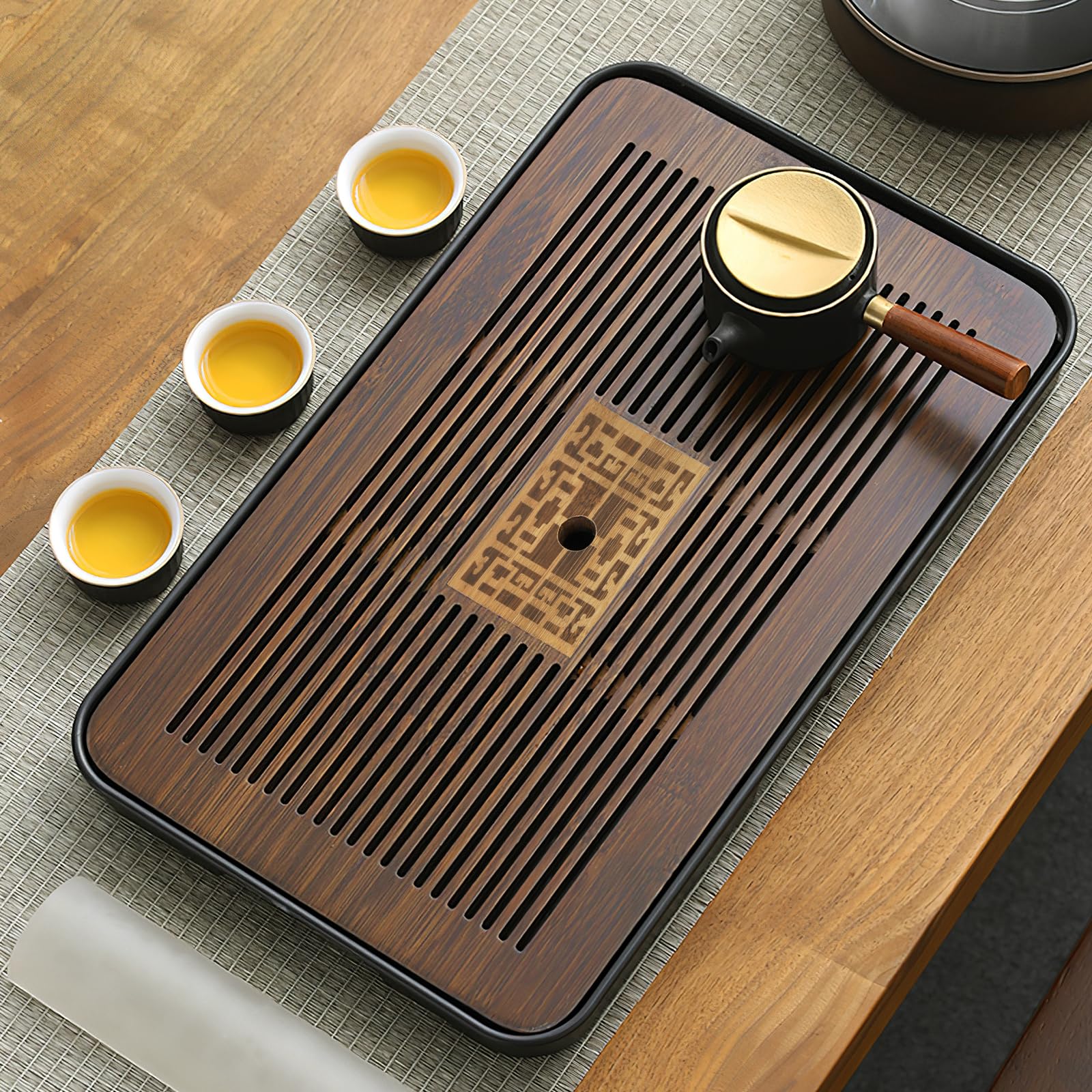 Bamboo Tea Tray with Drainage & Water Pump - Gongfu Tea Serving Board