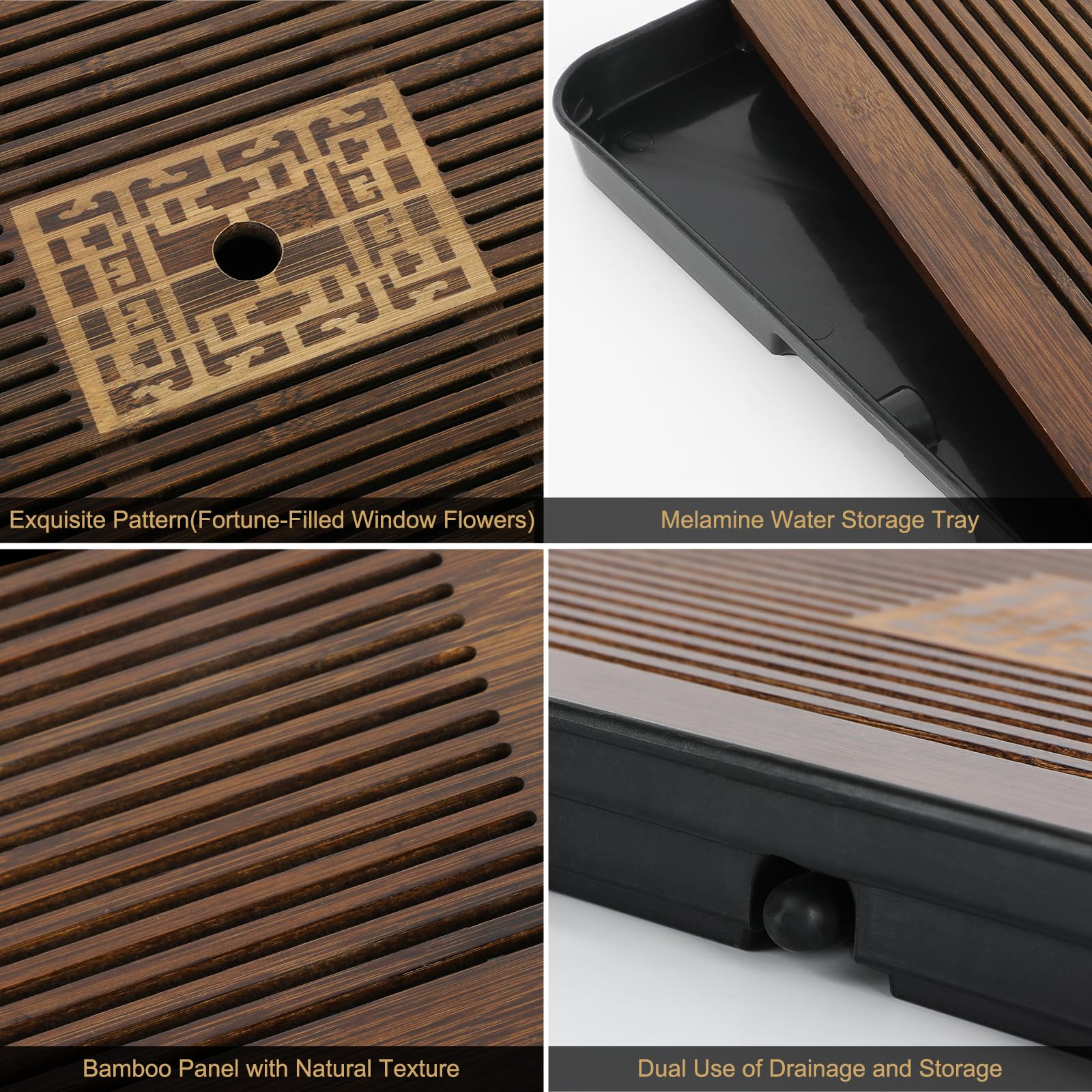 Bamboo Tea Tray with Drainage & Water Pump - Gongfu Tea Serving Board