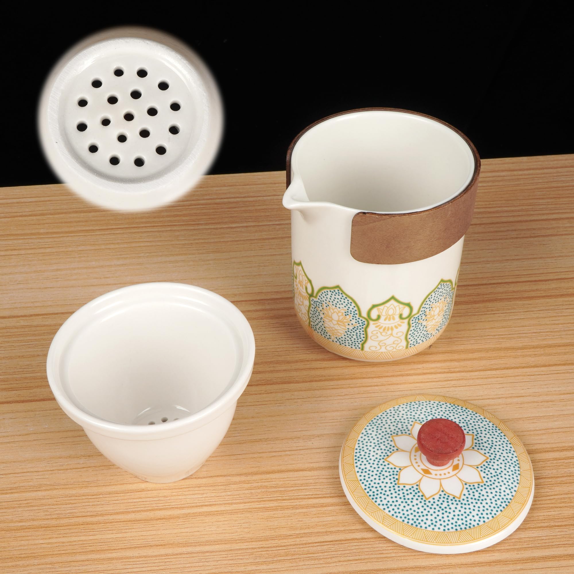 Lotus Travel Tea Set - 5-Piece Ceramic Kit in Leather Case