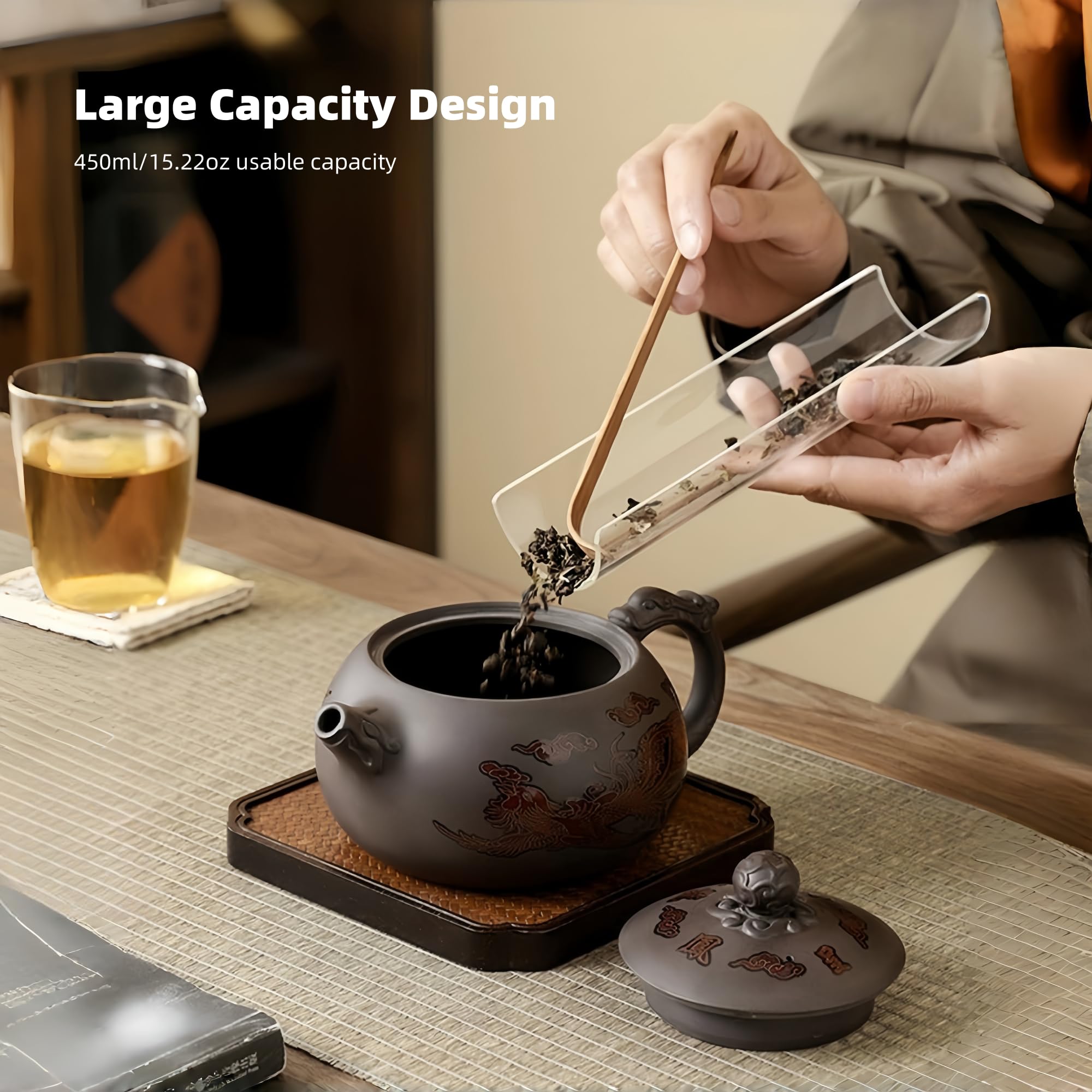 Dragon & Phoenix Purple Clay Set - Color-Changing Teapot with 2 Cups
