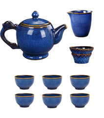 Blue Porcelain Gongfu Tea Set - 9-Piece Ceramic Set